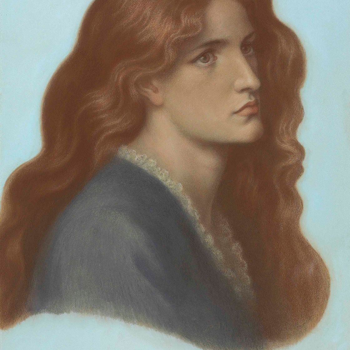 Dante Gabriel Rossetti — Портрет Эдит Уильямс, впоследствии леди Гриффит-Боскавен, во весь рост, в профиль справа, с распущенными по плечам волосами