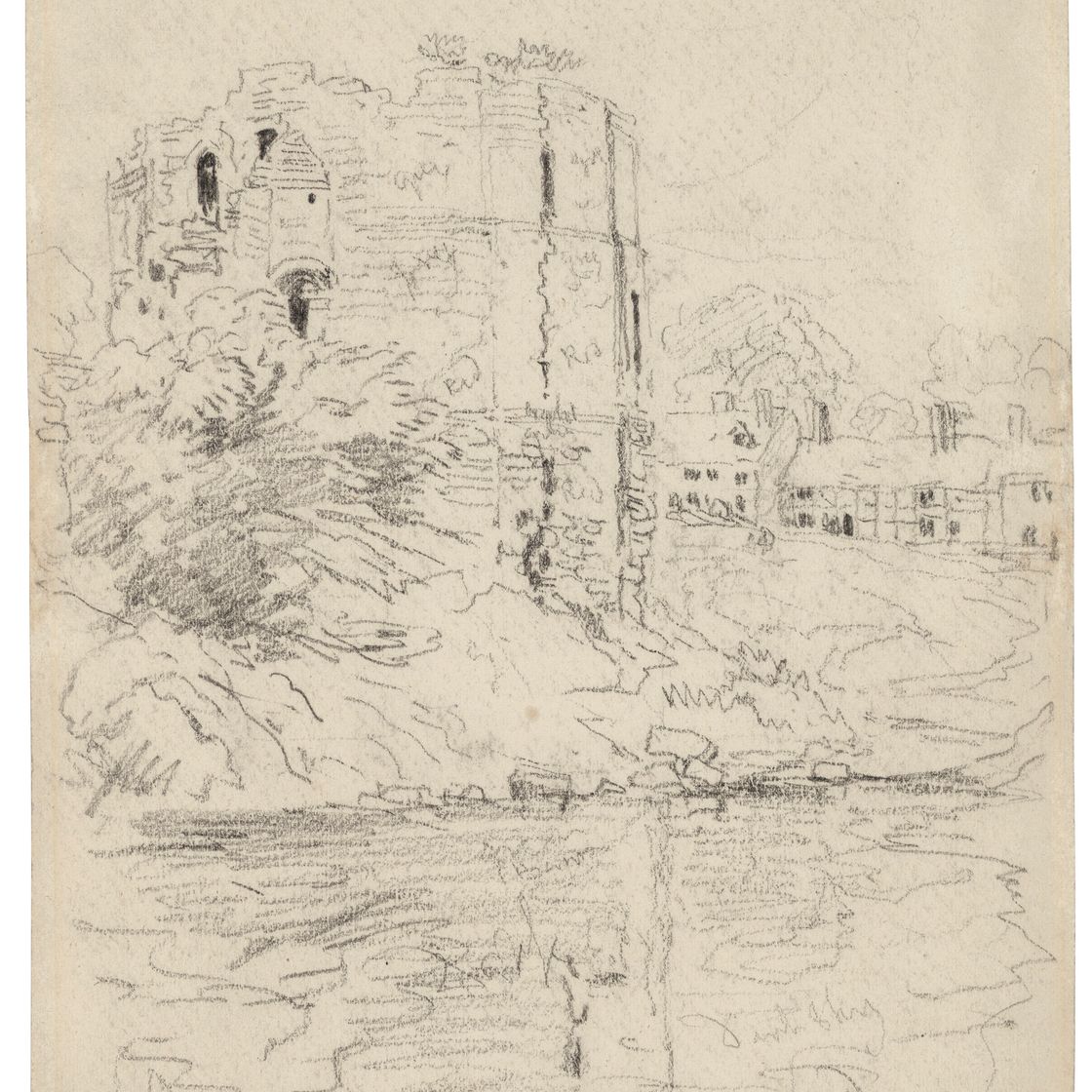 David Cox — Разрушенная башня, за которой виднелась деревня