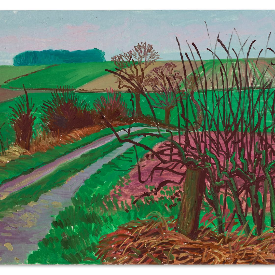 David Hockney — Дорожки и живая изгородь, январь, изображение 1