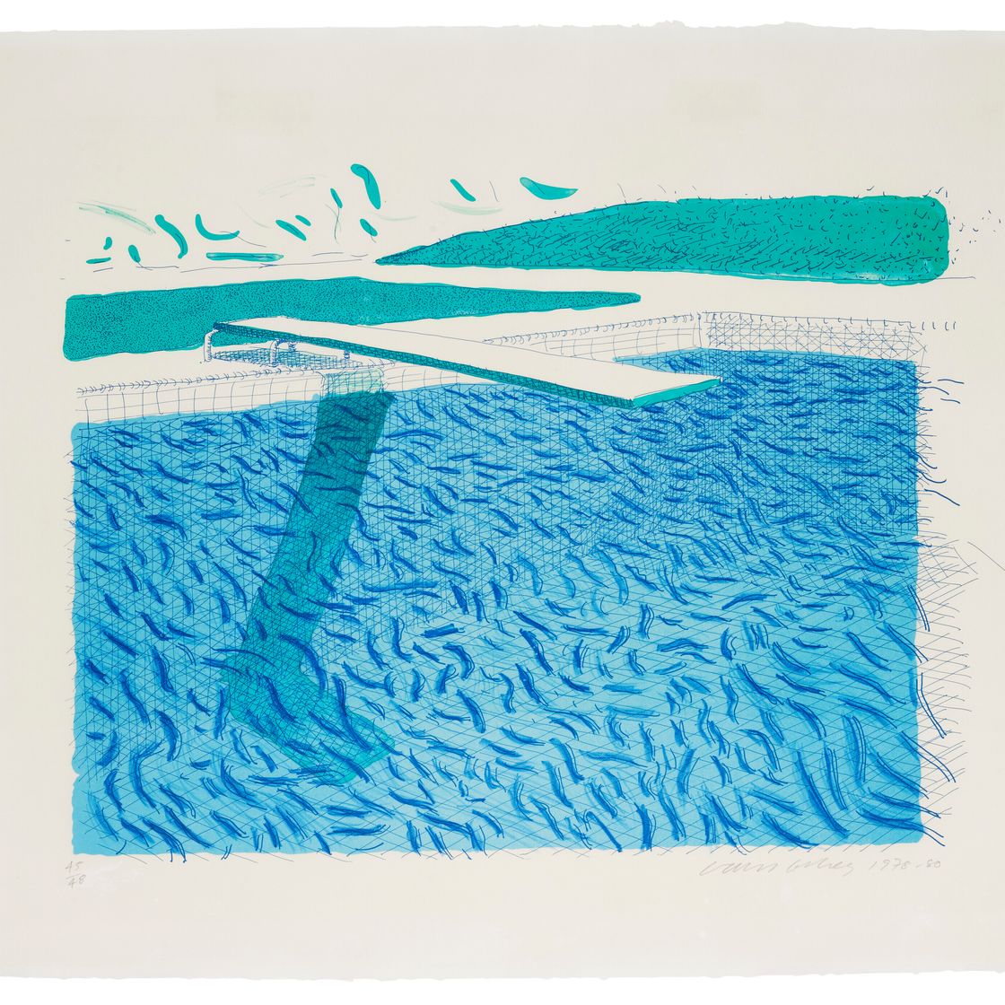 David Hockney — Литографская вода, выполненная из линий, мелка и синей краски, изображение 1