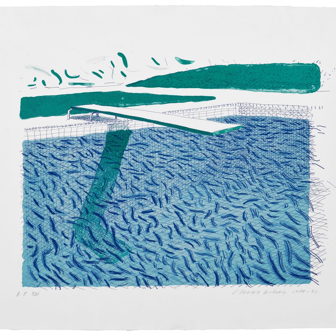 David Hockney — Литографская вода, выполненная из линий, мелка и синей краски, изображение 1
