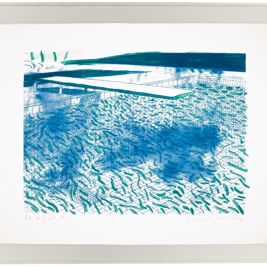 David Hockney — Литография воды, состоящая из линий и зеленой полосы, изображение 2