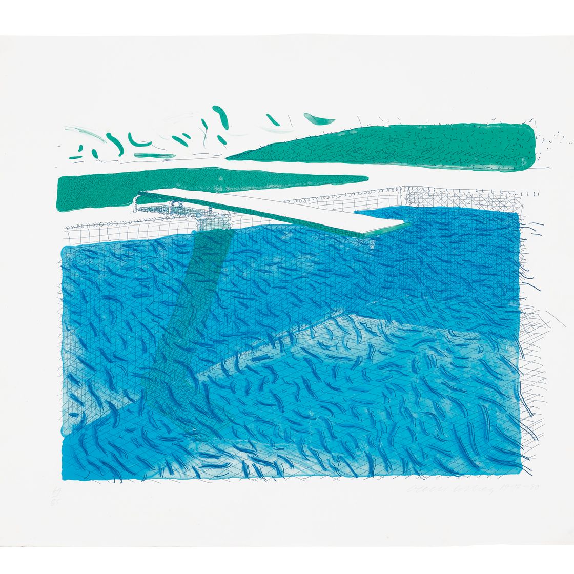 David Hockney — Литографская вода, сделанная из линий, цветного карандаша и двух синих промывок, изображение 1