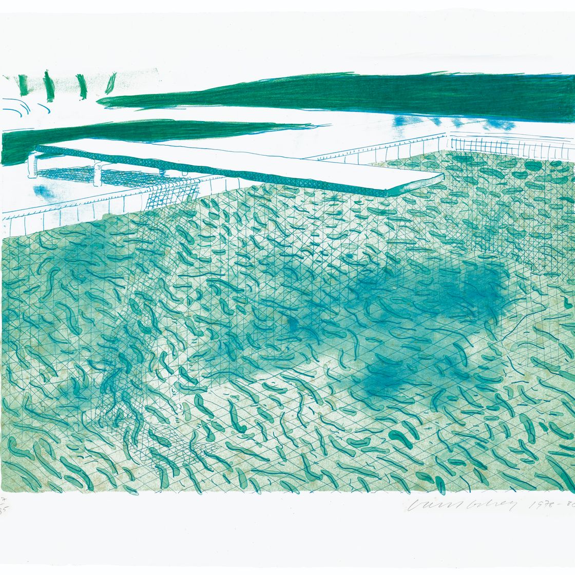 David Hockney — Литография воды, выполненная из линий с двумя светло-голубыми полосками