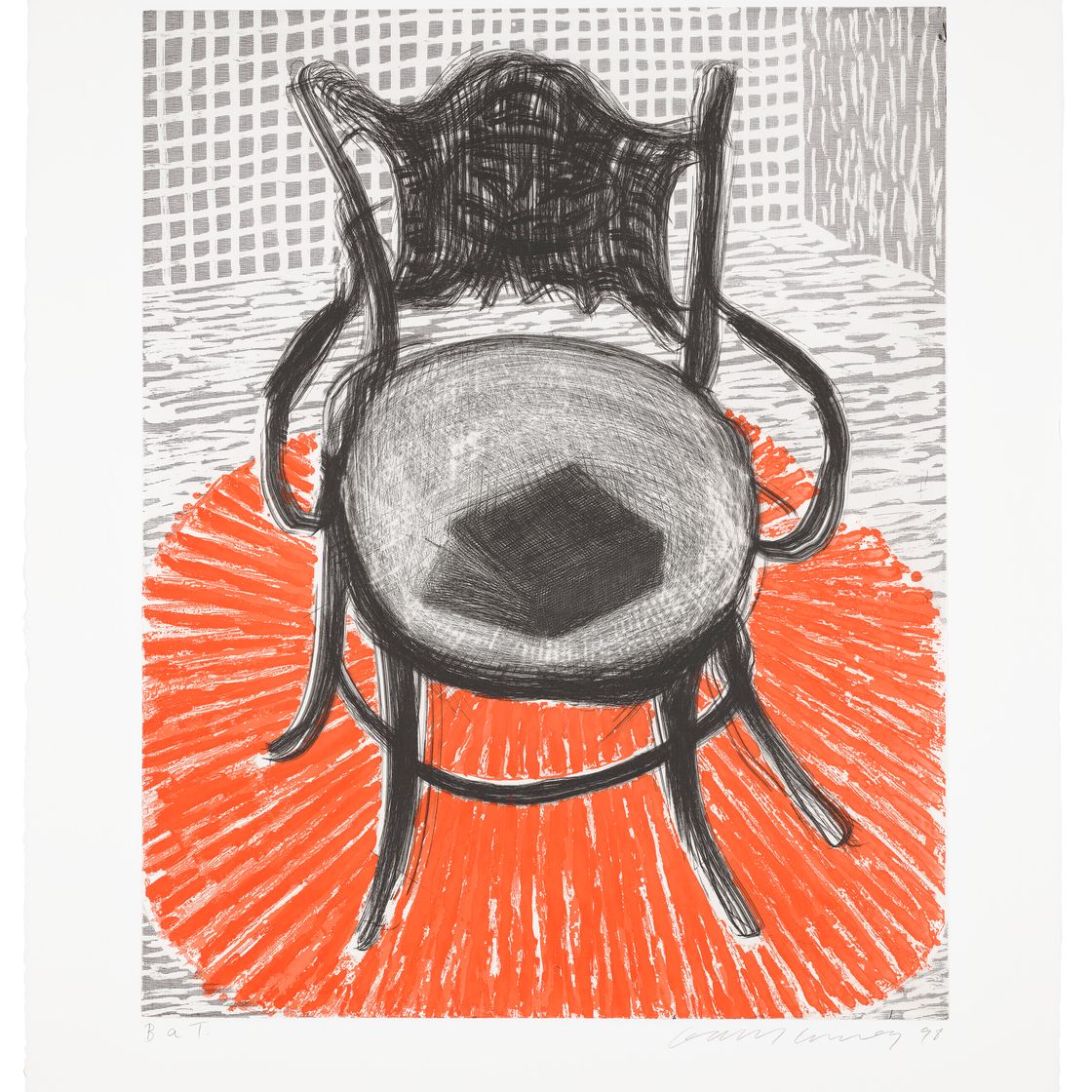 David Hockney — Кресло с книгой на Красной дорожке