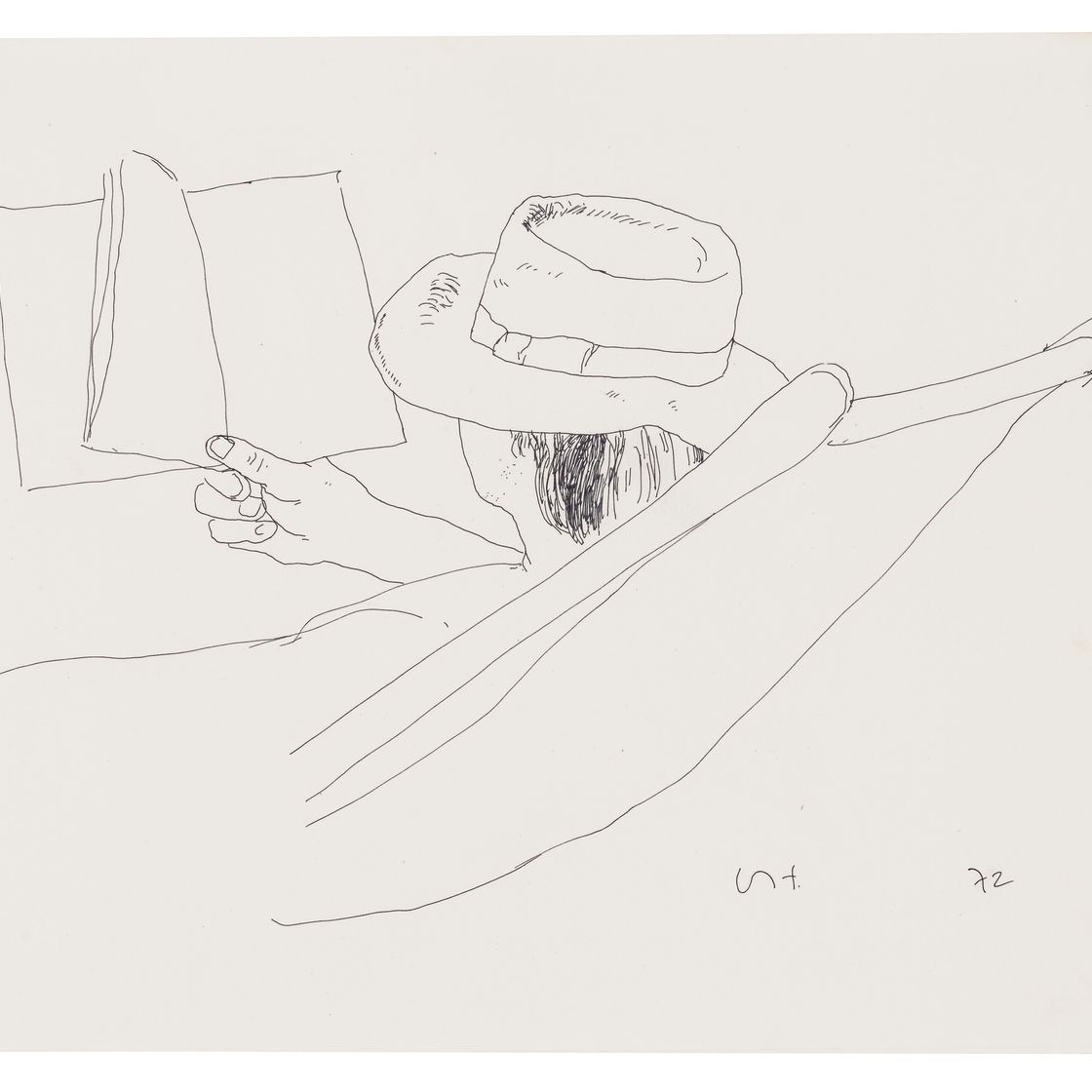 David Hockney — Мужчина в шляпе читает, изображение 1
