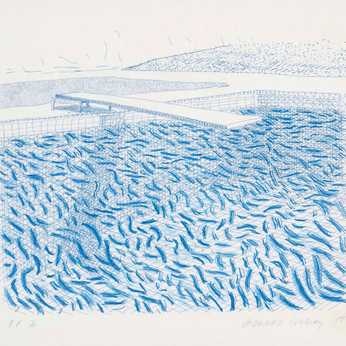 David Hockney — Литографская вода, выполненная линиями и мелком