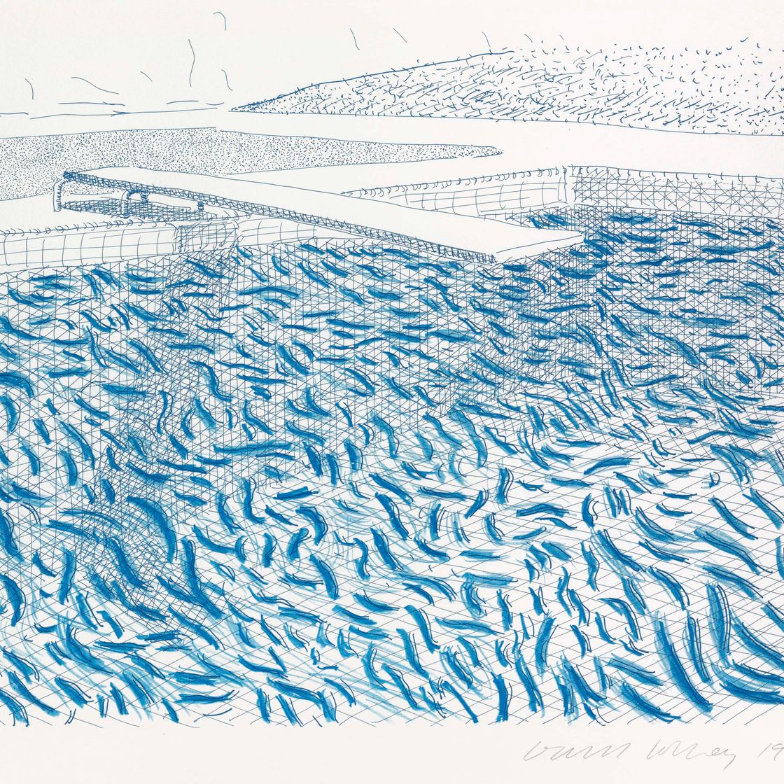 David Hockney — Литографская вода, выполненная из линий и мелка