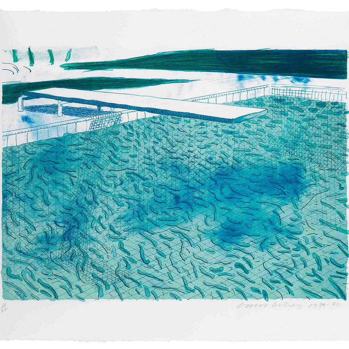 David Hockney — Литография воды, выполненная в виде линий с двумя голубыми разводами (Tyler 249; M.C.A.T. 206)