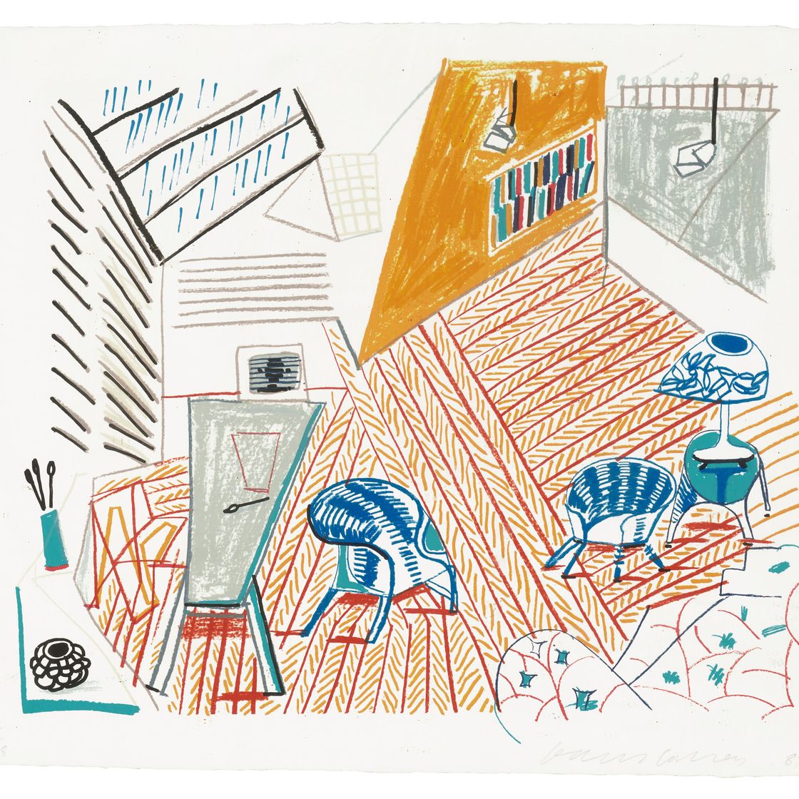 David Hockney — Студия в Пемброке с синими стульями и лампой от Moving Focus