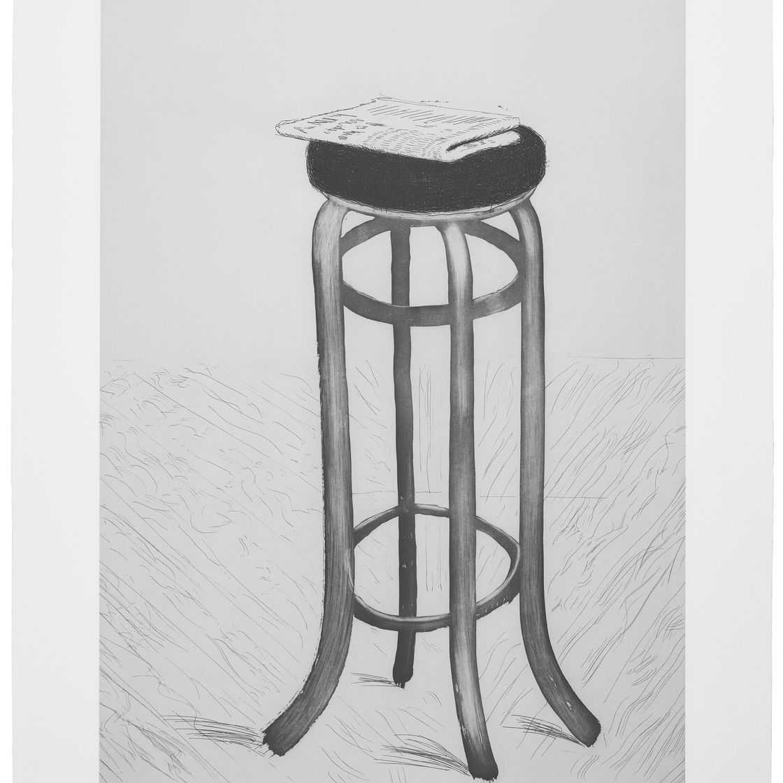 David Hockney — Стальной табурет с газетой
