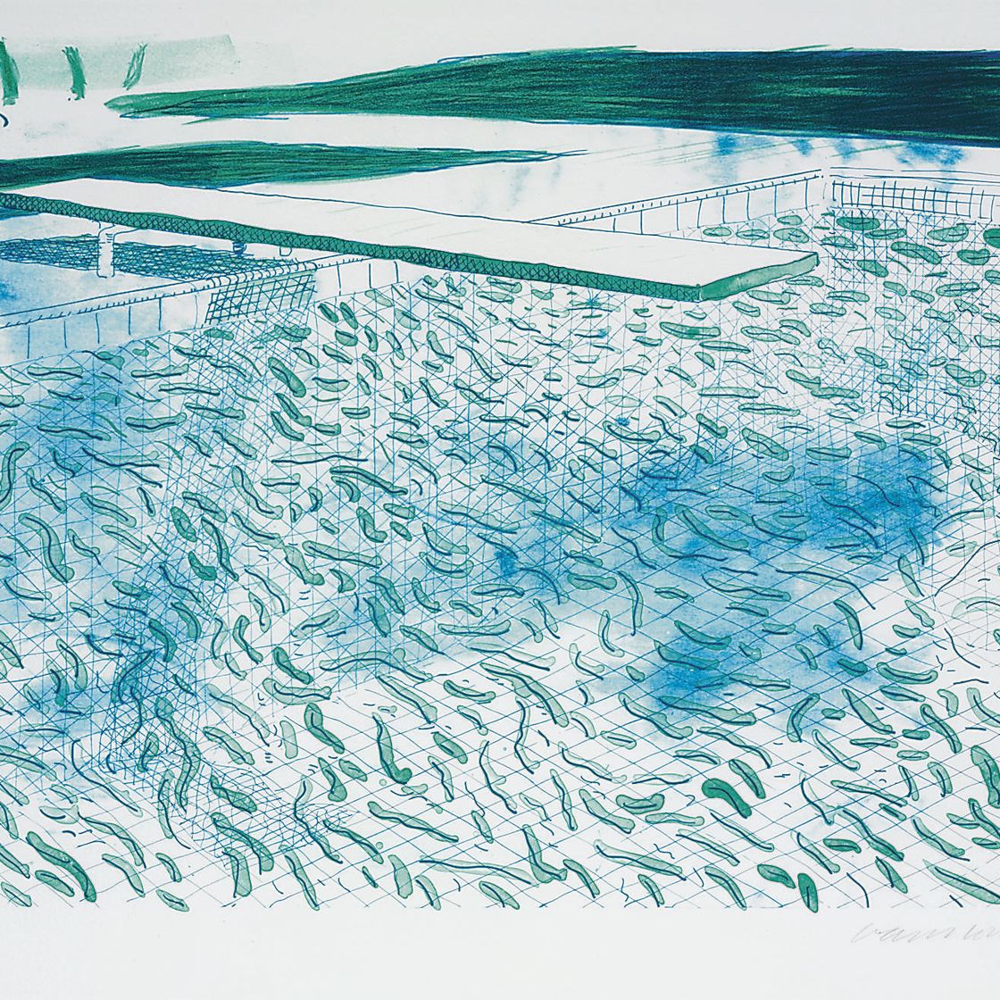 David Hockney — Литография воды, состоящая из линий и зеленой полосы (к. 204)