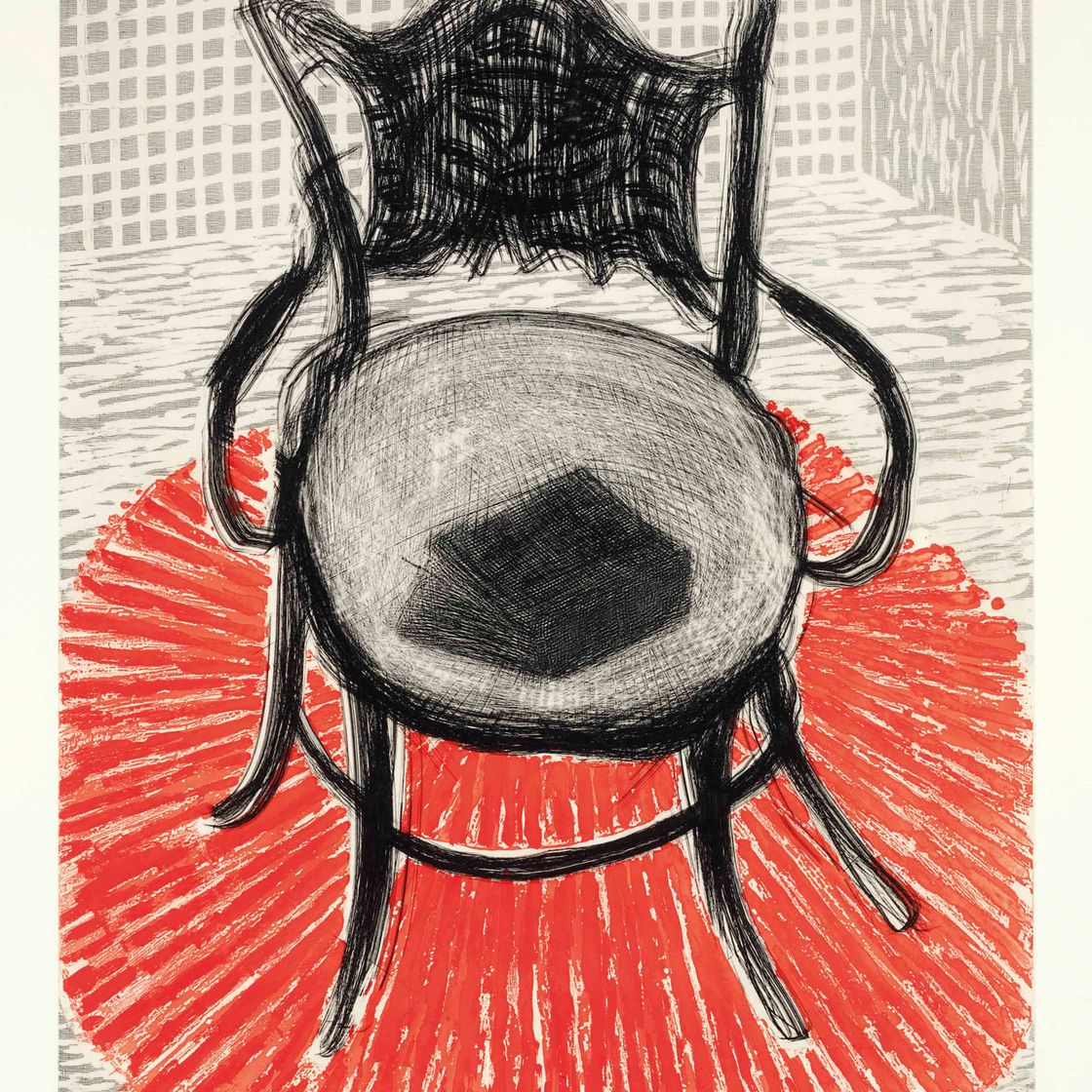 David Hockney — Кресло с книгой на Красной дорожке