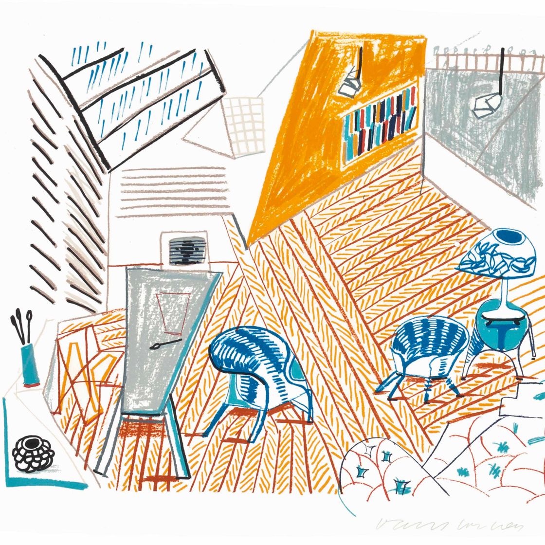 David Hockney — Студия в Пемброке с синими стульями и лампой от Moving Focus