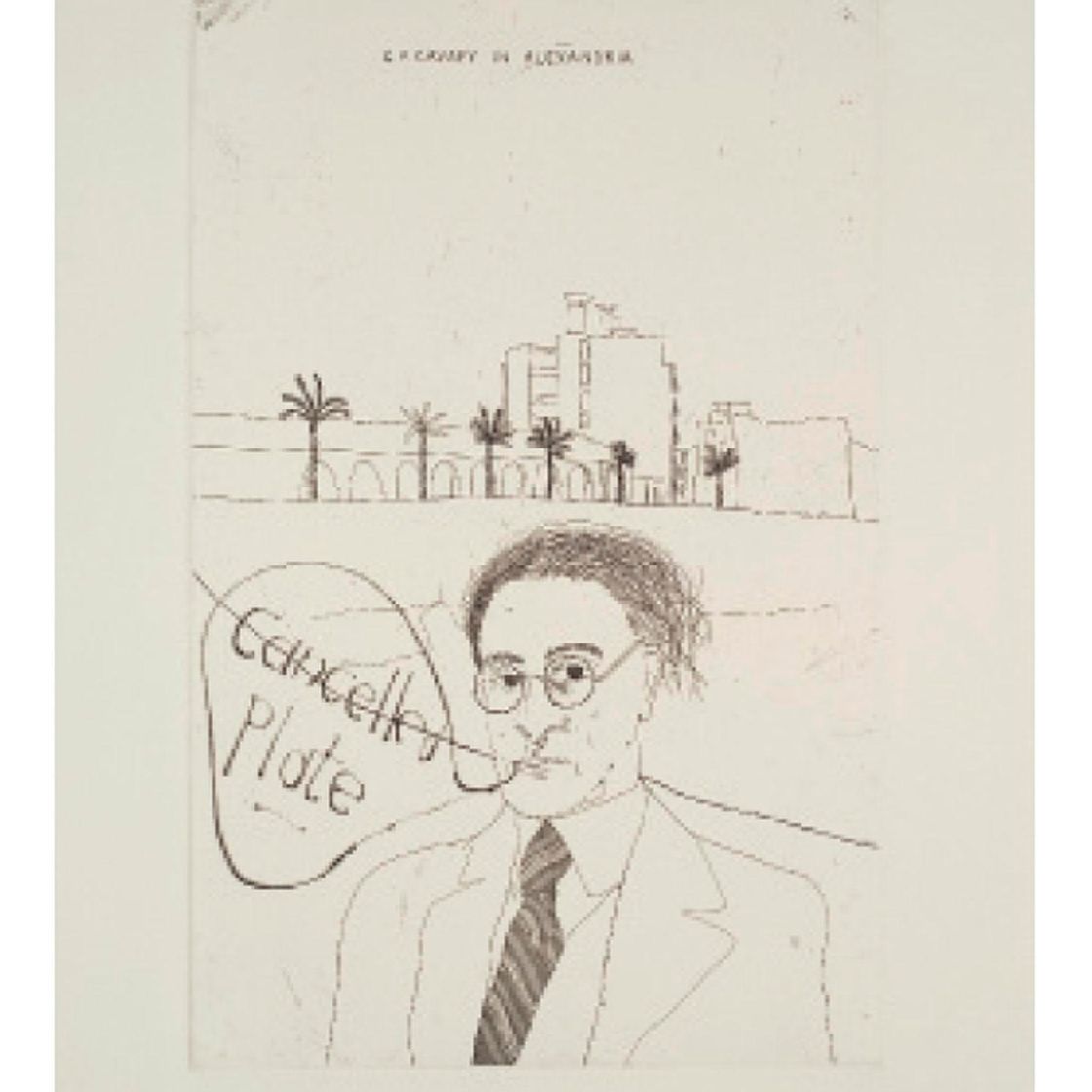 David Hockney — Портрет Кавафиса в Александрии, из: Иллюстрации к четырнадцати стихотворениям К.П. Кавафиса (S.A.C. 47; Токио, 47)