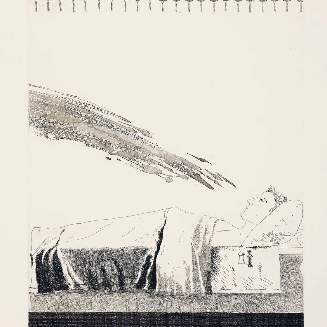 David Hockney — "Холодная вода вот-вот обрушится на принца", "Планш, 28 выпуск", "Мальчик, который ушел из дома, чтобы познать страх", Шесть сказок братьев Гримм (Шотландский художественный совет, 97; Токио, 94)