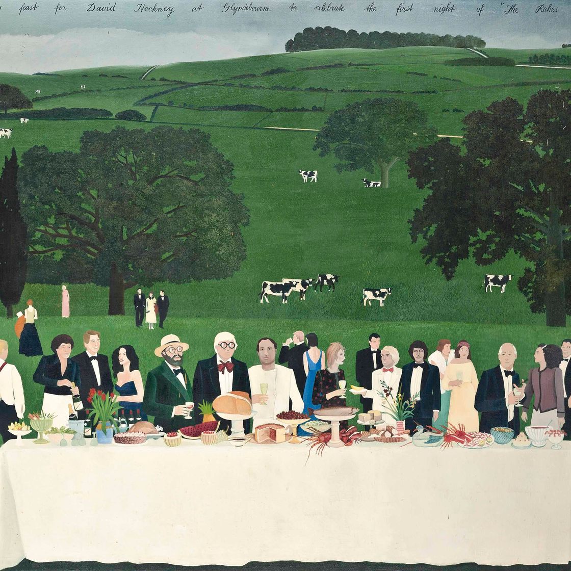 David Hockney — Вечеринка Питера Лэнгана в честь Дэвида Хокни в Глайндборне, посвященная премьере "The Rake's Progress"