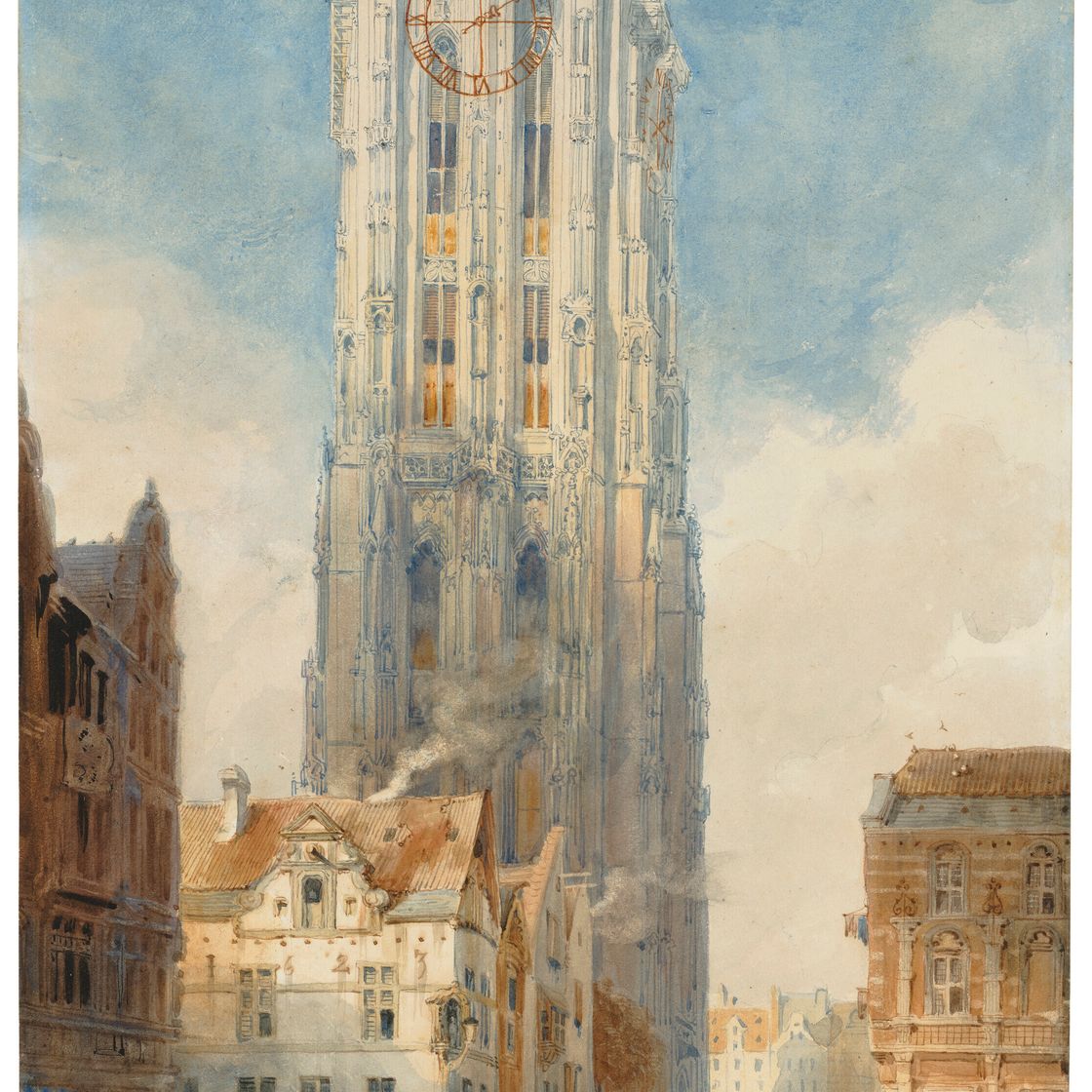 David Roberts — Уличная сцена в Малине (Мехелен), Бельгия, с кафедральным собором, изображение 1