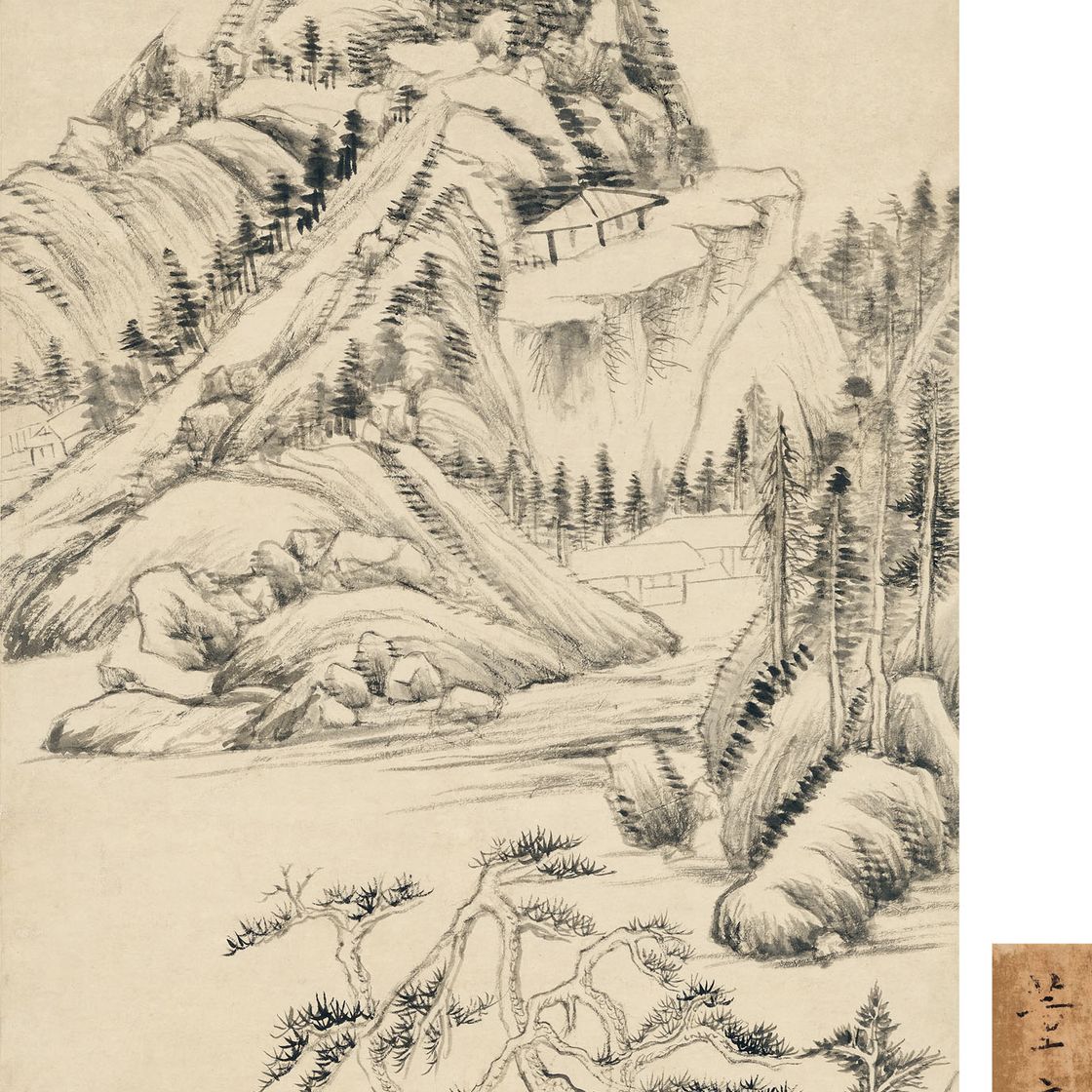 Dong Qichang — Пейзаж, напоминающий Ни Зана и Хуан Гунвана, изображение 1