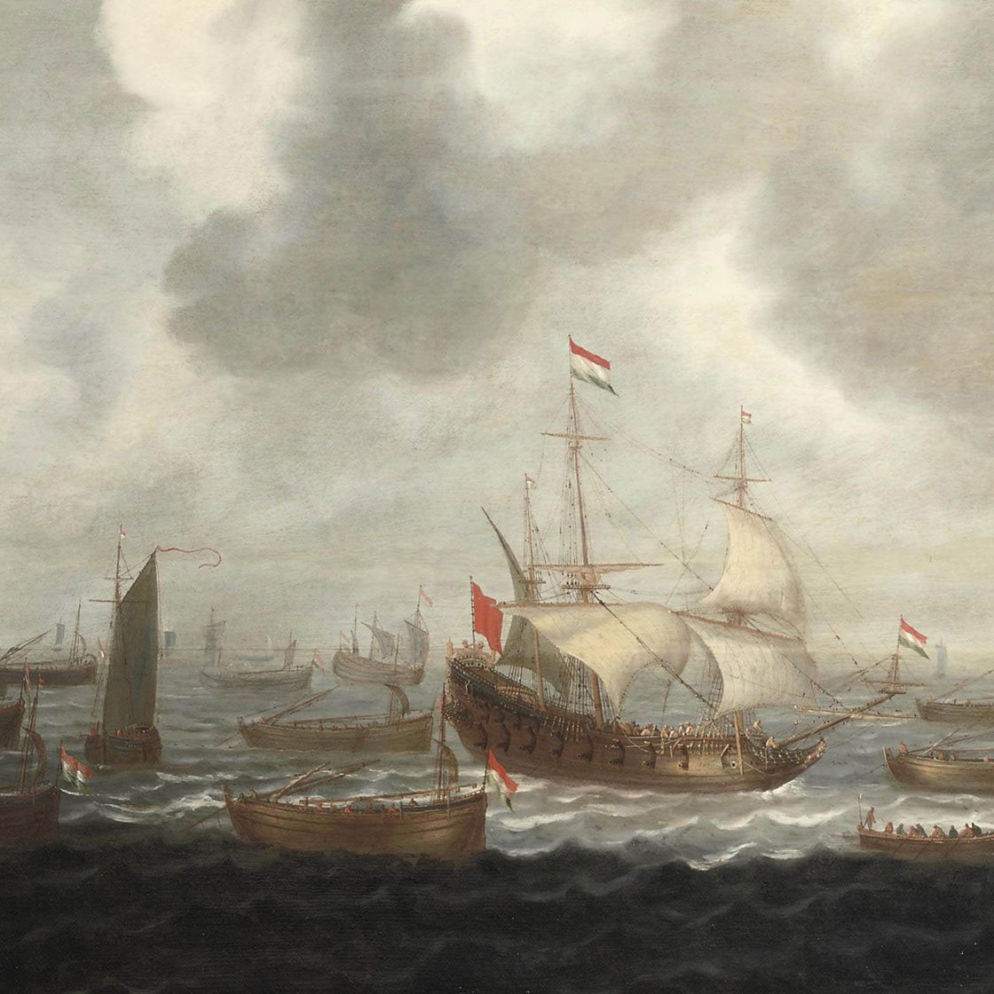 Dutch School — Морской пейзаж с голландским флотом на побережье