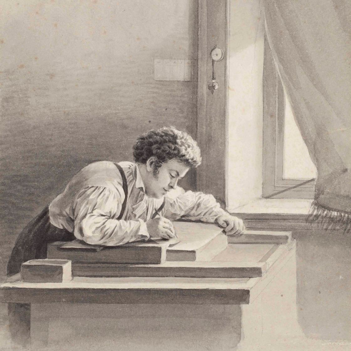 Dutch School — Художник, рисующий на литографском камне