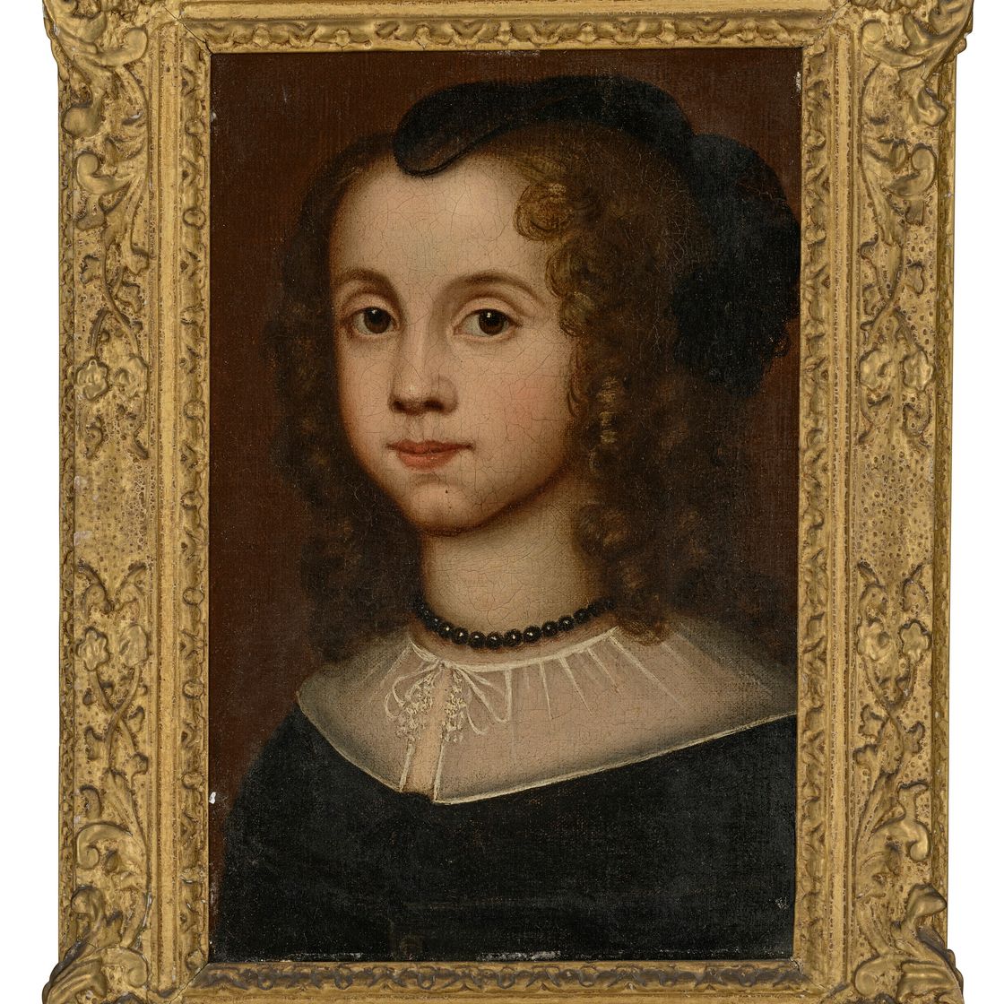 Dutch School — Портрет девушки, длиной до груди, в черном платье с белым воротничком, изображение 1