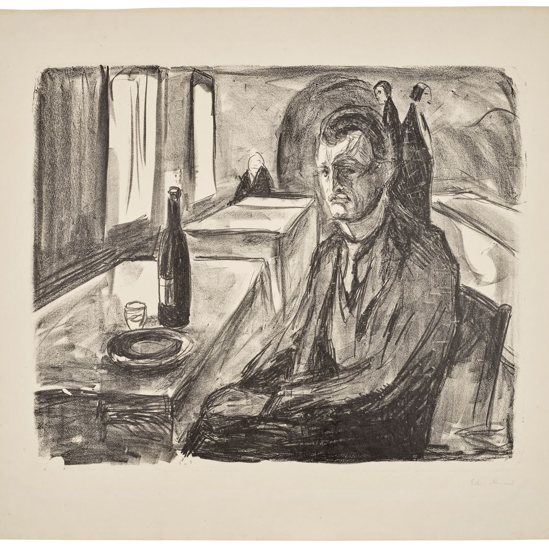 Edvard Munch — Автопортрет с бутылкой вина
