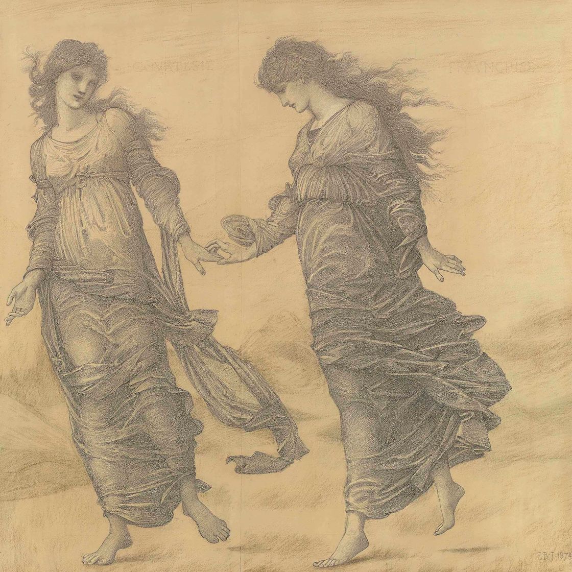 Edward Burne-Jones — Courtesie and Fraunchise (Вежливость и откровенность) в саду праздности