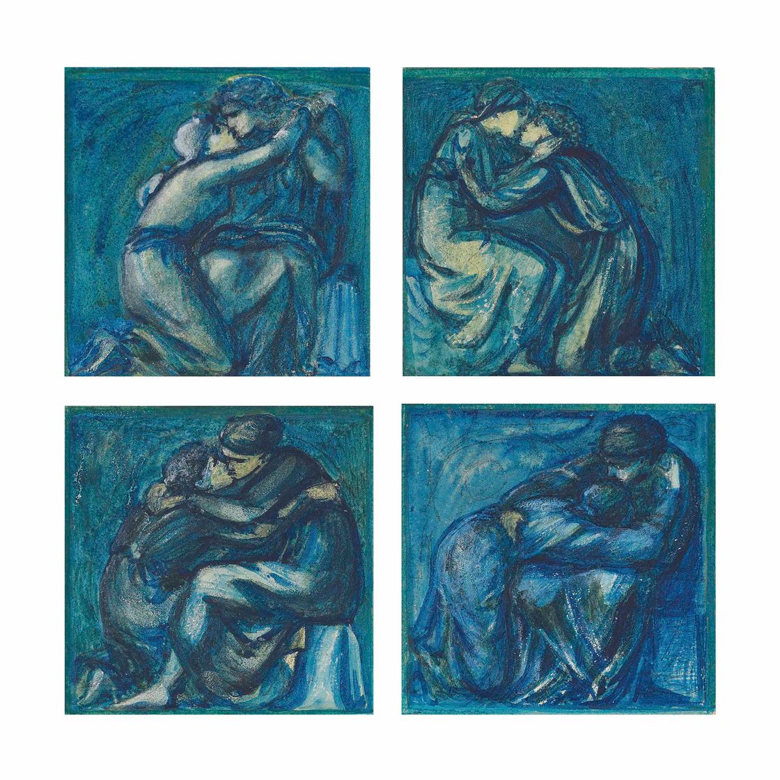 Edward Burne-Jones — Влюбленные в страстном объятии: четыре варианта