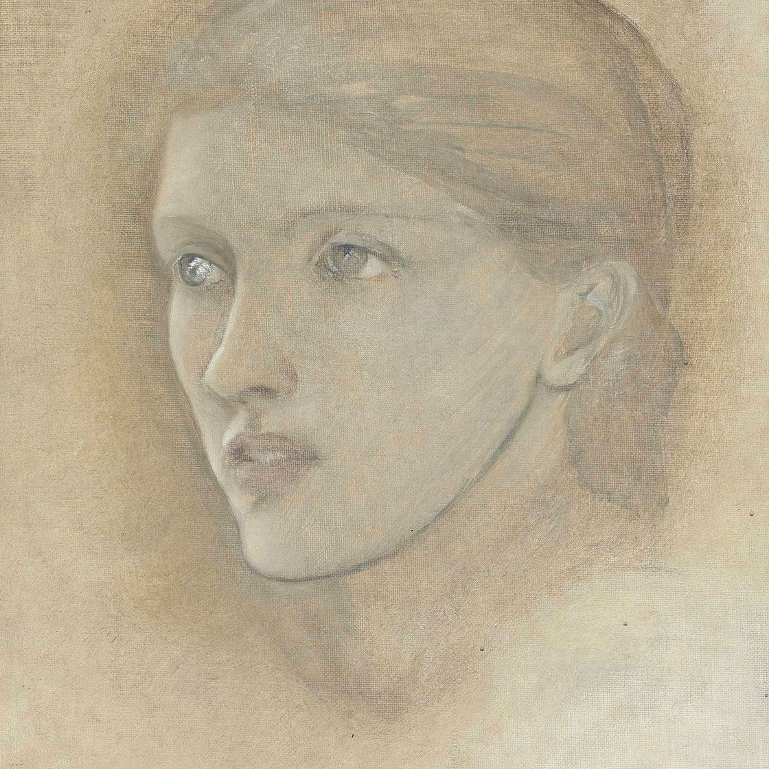 Edward Burne-Jones — Женский кабинет, смотрящий направо, на "Золотую лестницу", возможно, Мэри Стюарт Уортли, позже графини Лавлейс