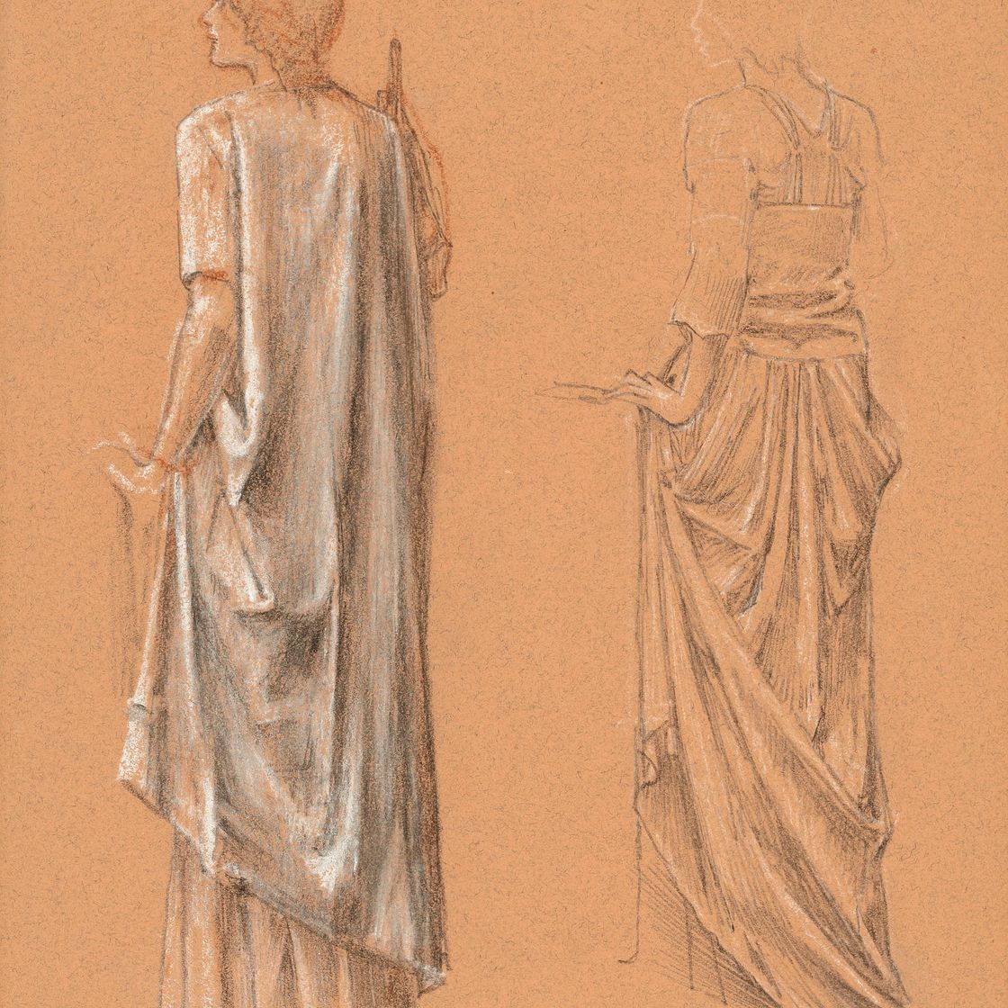 Edward Burne-Jones — Этюд задрапированной женской фигуры с дополнительным таким же этюдом для "Сна Артура в Авалоне"