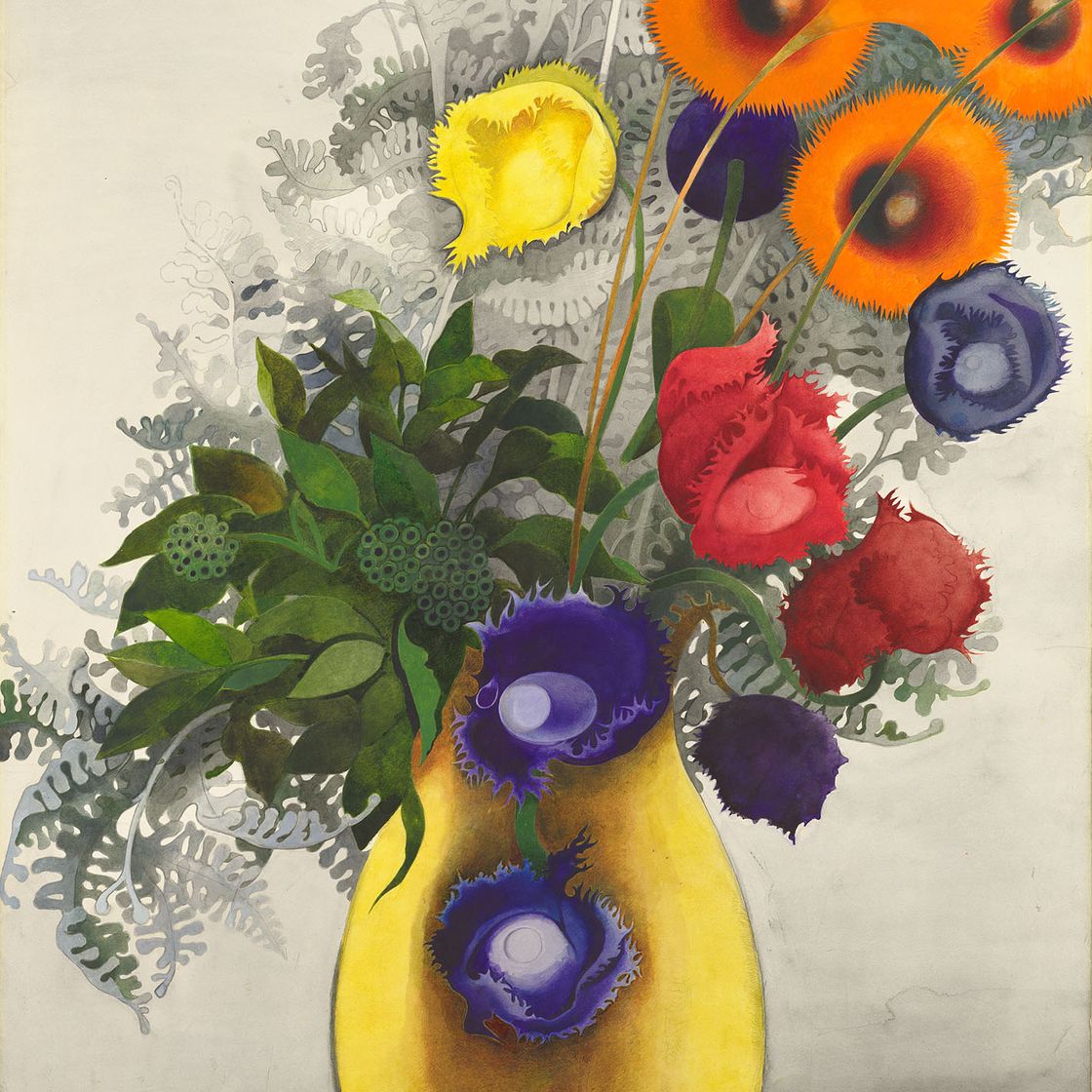 Edward Burra — Тюльпаны в желтом горшке