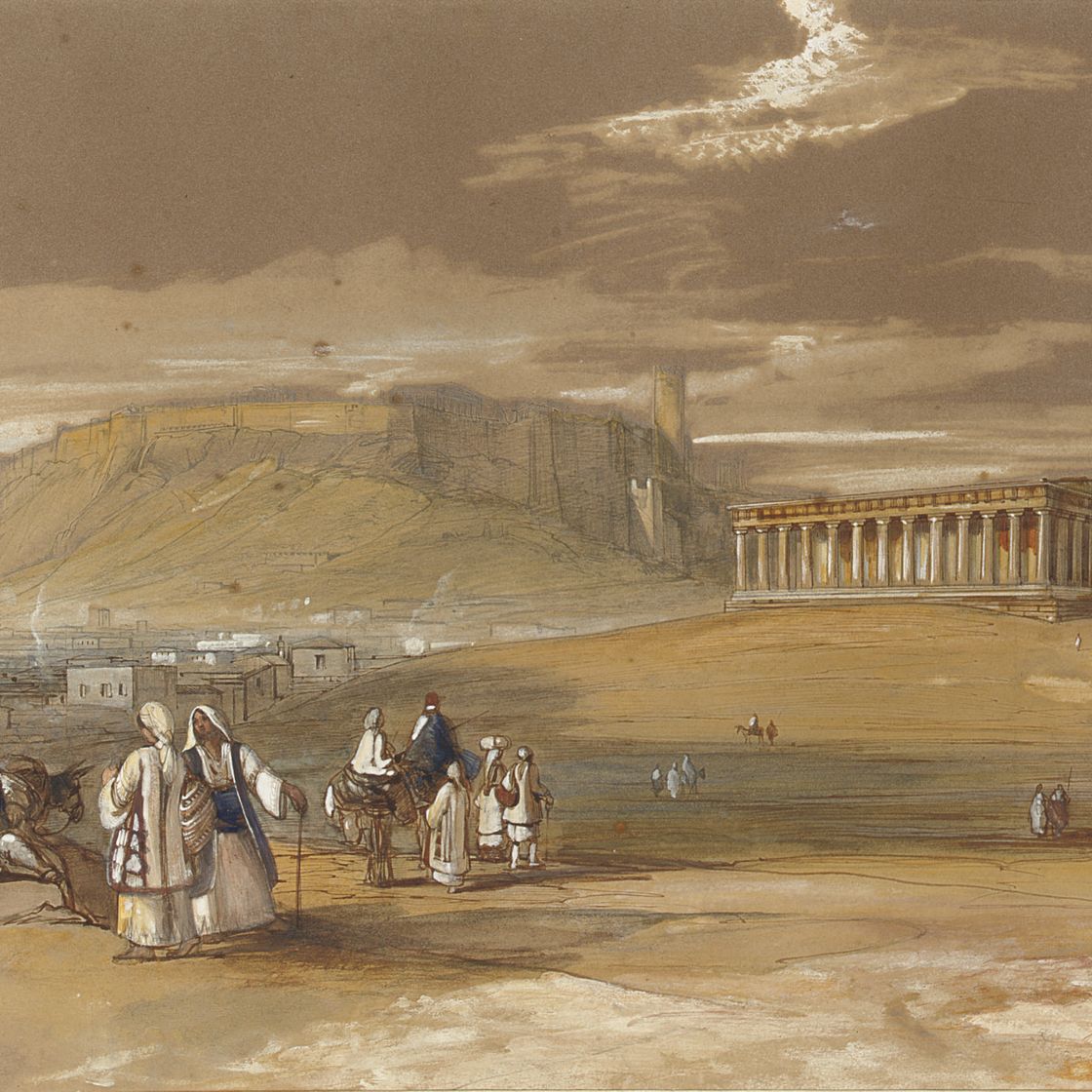 Edward Lear — Вид на Акрополь и храм Гефеста, Афины