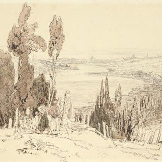 Edward Lear — Вид на турецкое кладбище, Аюб, Константинополь