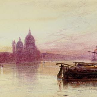 Edward Lear — Санта-Мария-делла-Салюте, видимая на закате с Рива-дельи-Скьявони, Венеция