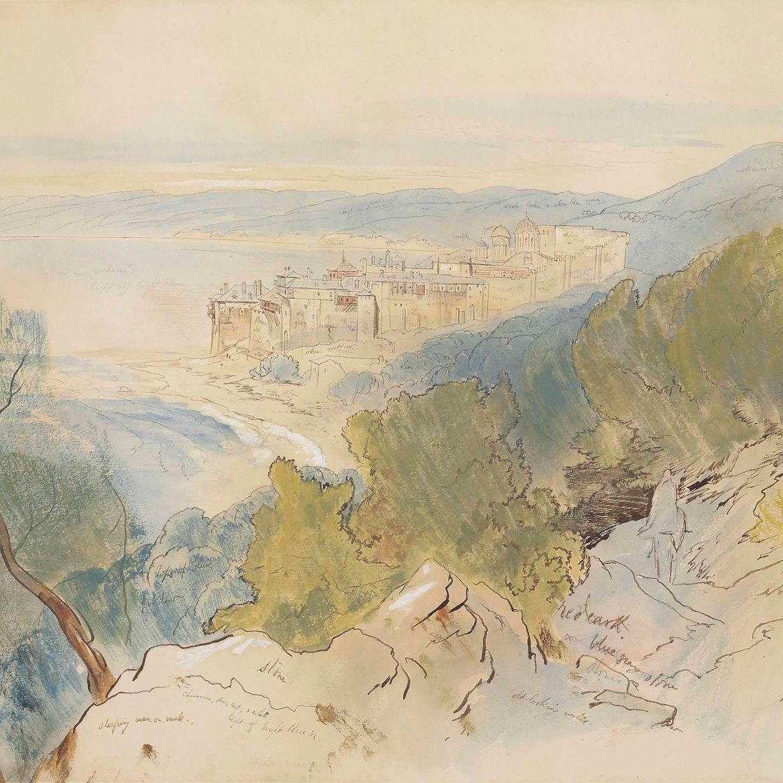 Edward Lear — Монастырь Ксенофонта, гора Афон, Греция