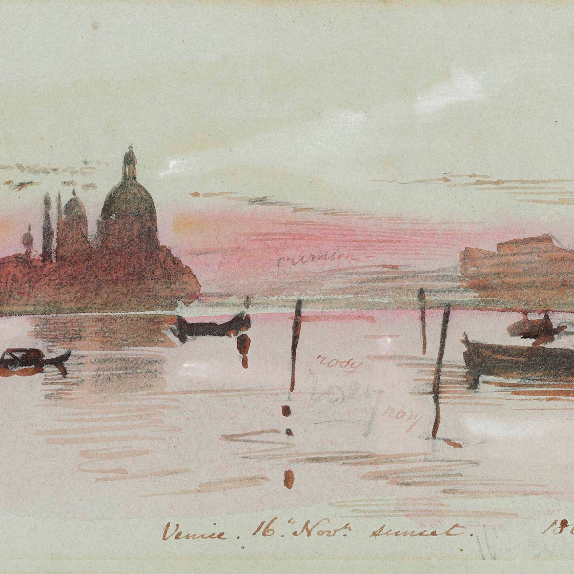 Edward Lear — Венеция: Санта-Мария-дель-Салюте, вид с Рива-дельи-Скьявони, закат