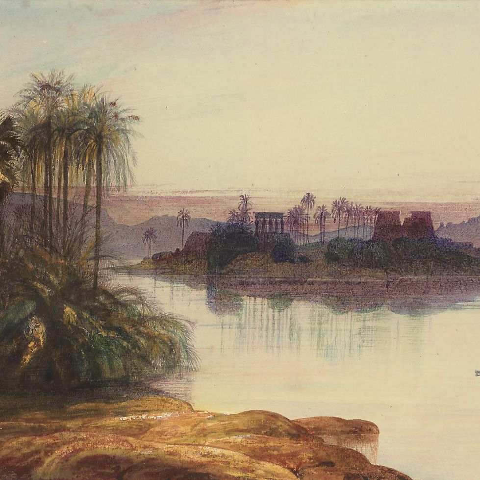 Edward Lear — Вид на Филы на закате, Египет