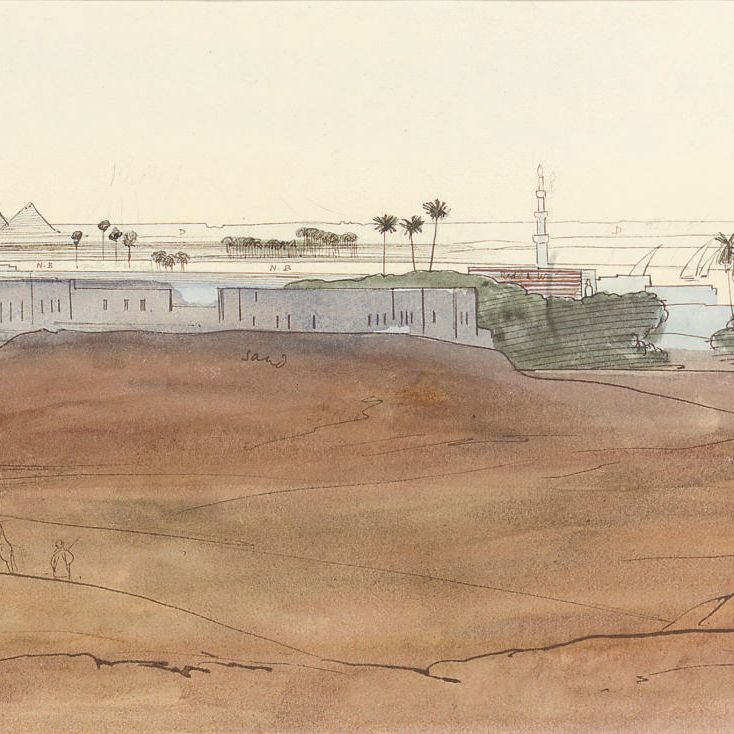 Edward Lear — Вид на Каир с пирамидами вдалеке, Египет