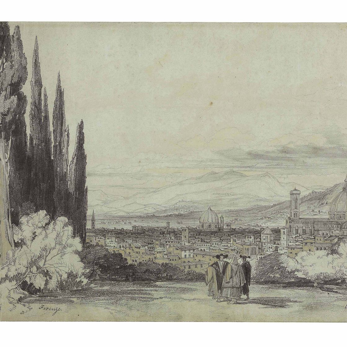 Edward Lear — Вид на Флоренцию с Кафедральным собором вдалеке