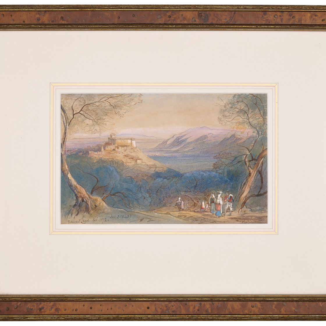 Edward Lear — Вид на замок Каэтани и расположенный на холме городок Сермонета, Лацио, Италия, изображение 2