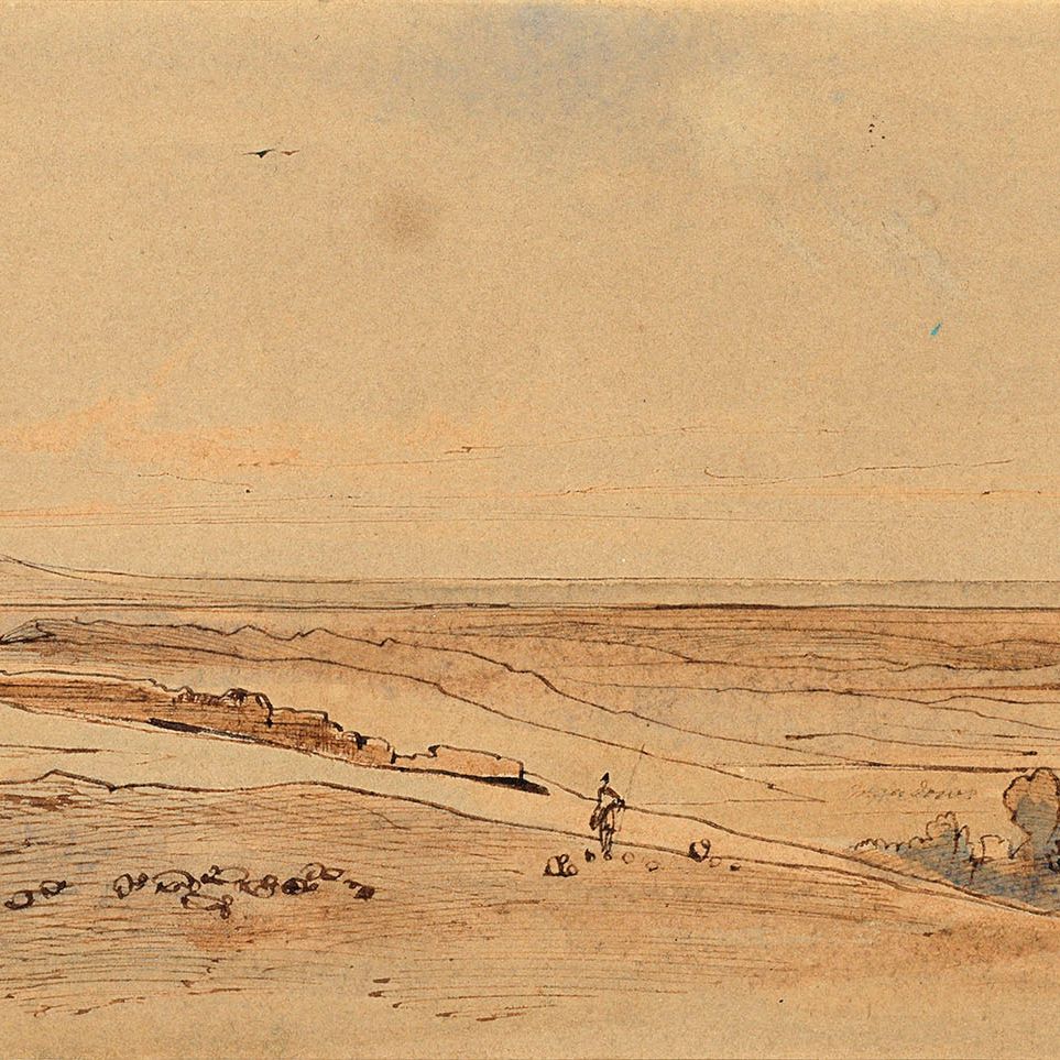 Edward Lear — Перевал Монте-д'Оро на Корсике; Башня Сан-Эусебио; Фигуры, загружающие баржу; Башня в Кампанье, Рим; и замок на вершине прибрежного холма., изображение 2