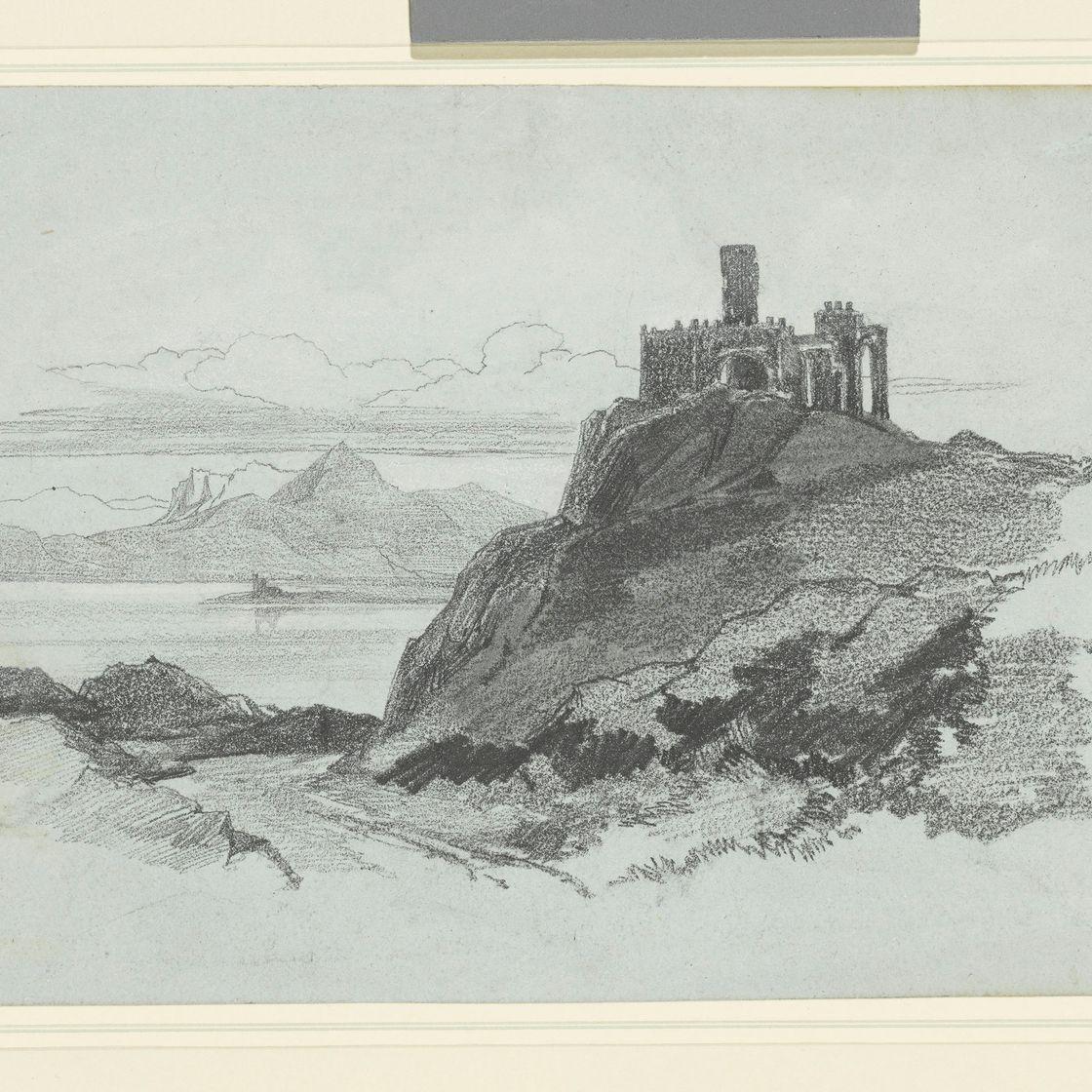 Edward Lear — Перевал Монте-д'Оро на Корсике; Башня Сан-Эусебио; Фигуры, загружающие баржу; Башня в Кампанье, Рим; и замок на вершине прибрежного холма., изображение 5
