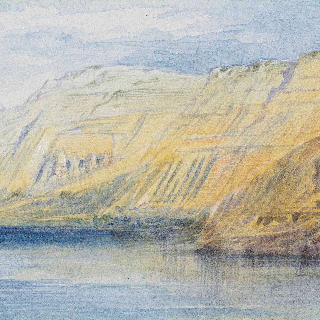 Edward Lear — Фелюга на Ниле, Абу-Симбел вдалеке, Египет