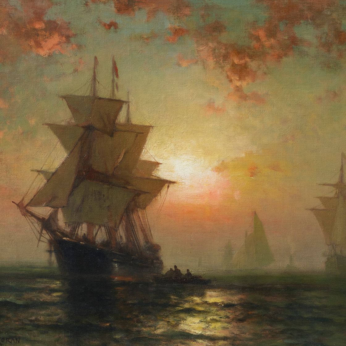 Edward Moran — Корабли ночью, изображение 1