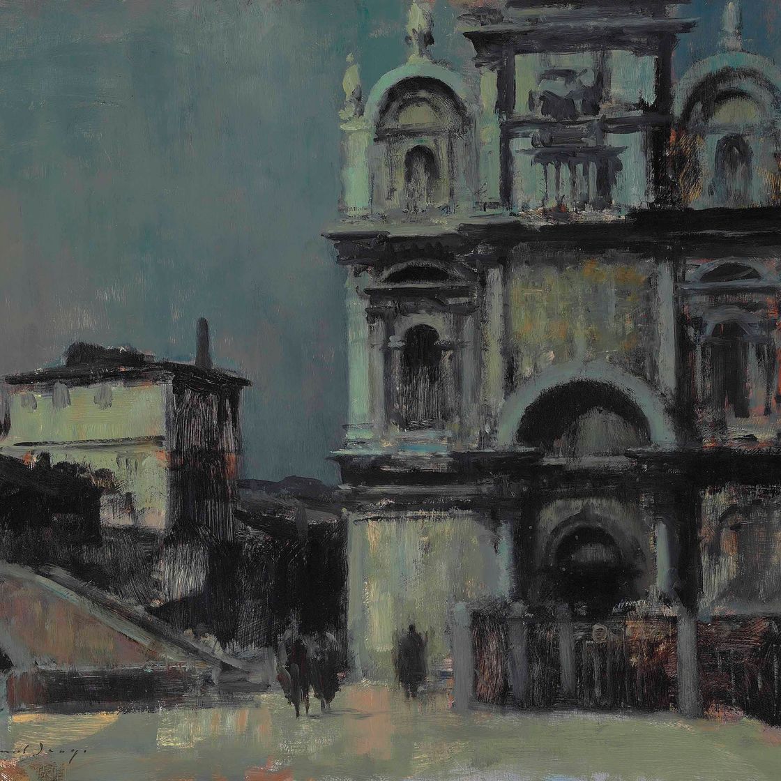 Edward Seago — Пьяцца Сан-Заниполо, залитая лунным светом