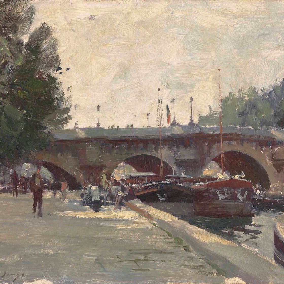 Edward Seago — Баржи у Нового моста, Париж