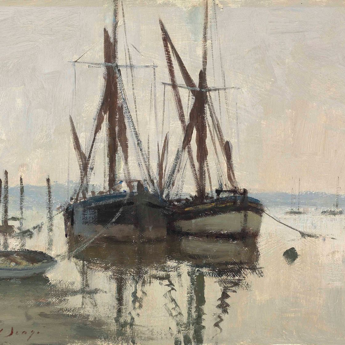 Edward Seago — Баржи с темзы на реке Оруэлл, Саффолк