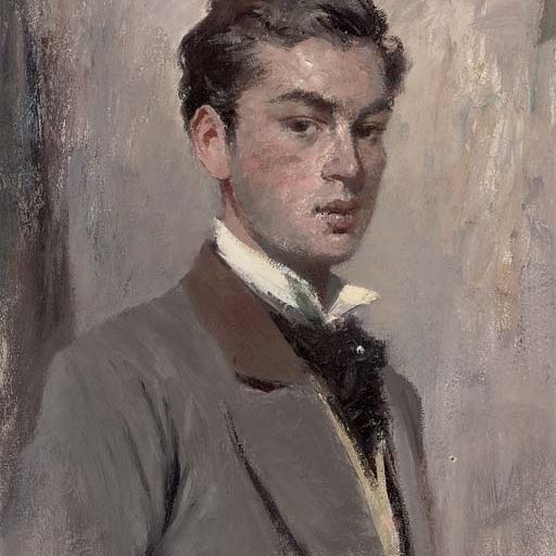 Edward Seago — Портрет Джереми Спенсера (р.1937), во весь рост, в сером пиджаке