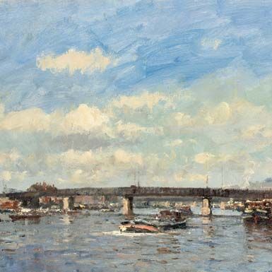 Edward Seago — Мост в Конфлане, Сент-Онорин, Ивелин